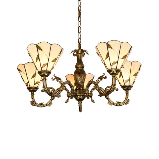 Bell Shade Chandelier Light Classic Hand Cut Glass Beige Pendant Light Fixture with Scalloped Edge Clearhalo 'Ceiling Lights' 'Chandeliers' 'Industrial' 'Middle Century Chandeliers' 'Pendant Lights' 'Tiffany Chandeliers' 'Tiffany close to ceiling' 'Tiffany' Lighting' 2187237