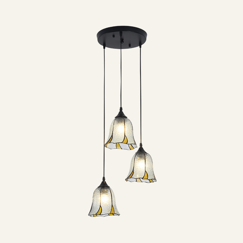 Tiffany-Style Bell Multi Ceiling Lamp 3 Bulbs Handcrafted Glass Suspension Light Fixture Clearhalo 'Ceiling Lights' 'Industrial' 'Middle Century Pendants' 'Pendant Lights' 'Pendants' 'Tiffany close to ceiling' 'Tiffany Pendants' 'Tiffany' Lighting' 2187246