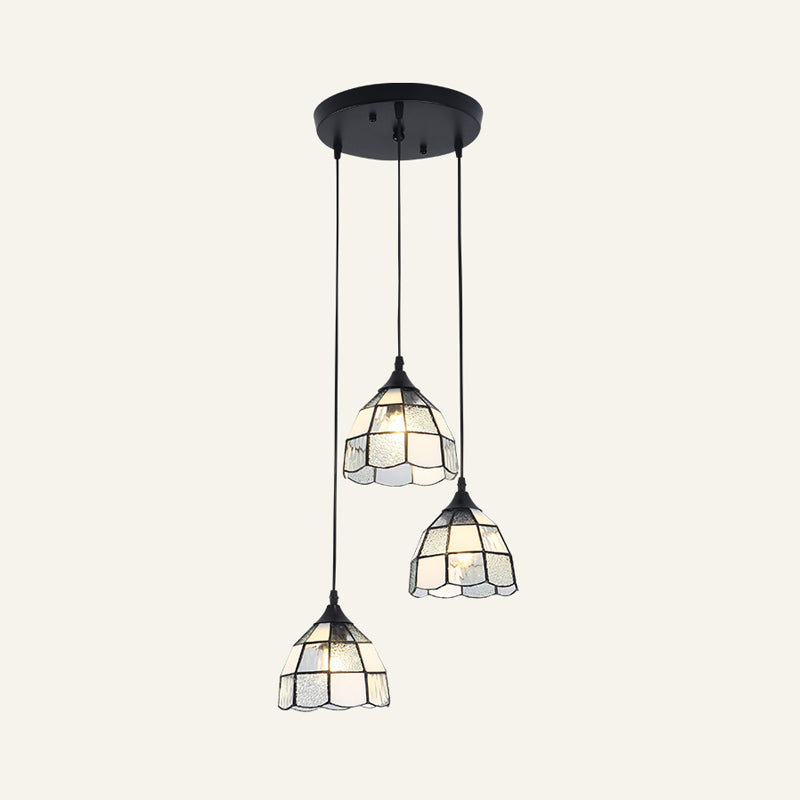 Tiffany-Style Bell Multi Ceiling Lamp 3 Bulbs Handcrafted Glass Suspension Light Fixture Clearhalo 'Ceiling Lights' 'Industrial' 'Middle Century Pendants' 'Pendant Lights' 'Pendants' 'Tiffany close to ceiling' 'Tiffany Pendants' 'Tiffany' Lighting' 2187249