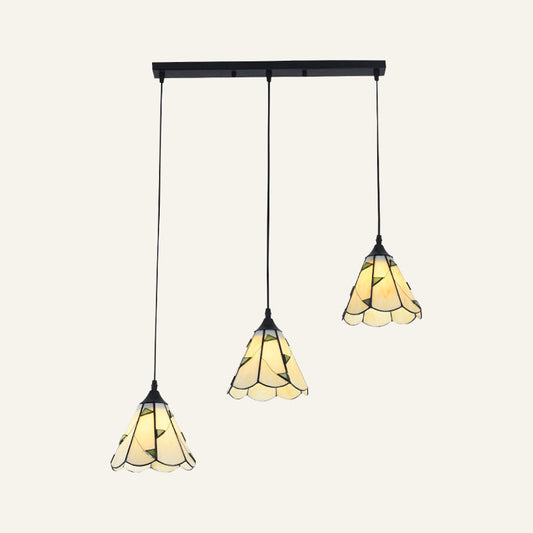 Tiffany-Style Bell Multi Ceiling Lamp 3 Bulbs Handcrafted Glass Suspension Light Fixture Clearhalo 'Ceiling Lights' 'Industrial' 'Middle Century Pendants' 'Pendant Lights' 'Pendants' 'Tiffany close to ceiling' 'Tiffany Pendants' 'Tiffany' Lighting' 2187253