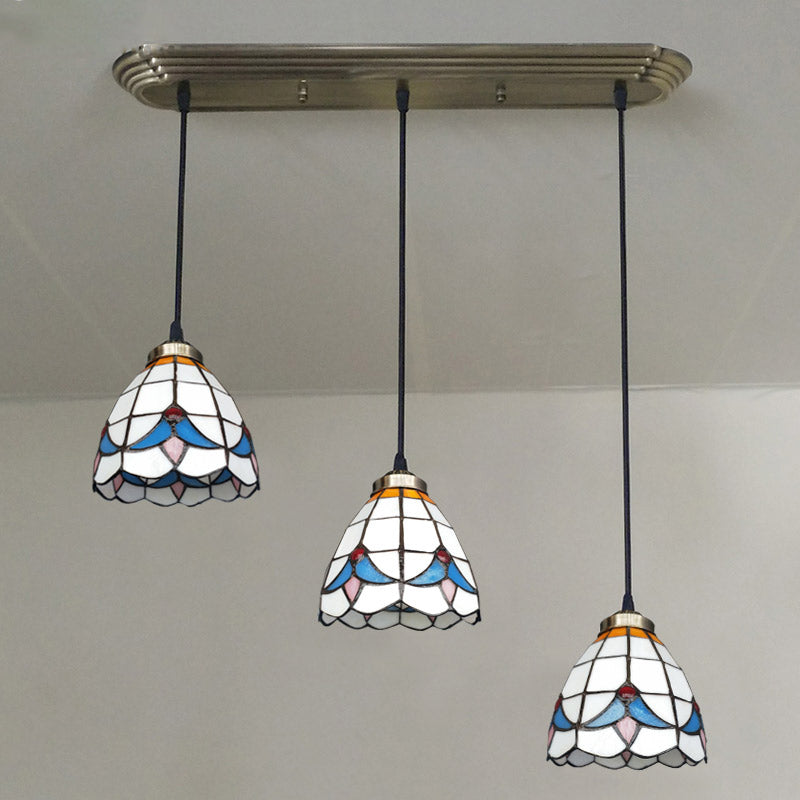 Stained Glass Shaded Hanging Light Traditional 3 Heads Bronze Multi Light Pendant Clearhalo 'Ceiling Lights' 'Close To Ceiling Lights' 'Industrial' 'Middle Century Pendants' 'Pendant Lights' 'Pendants' 'Tiffany close to ceiling' 'Tiffany Pendants' 'Tiffany' Lighting' 2187256