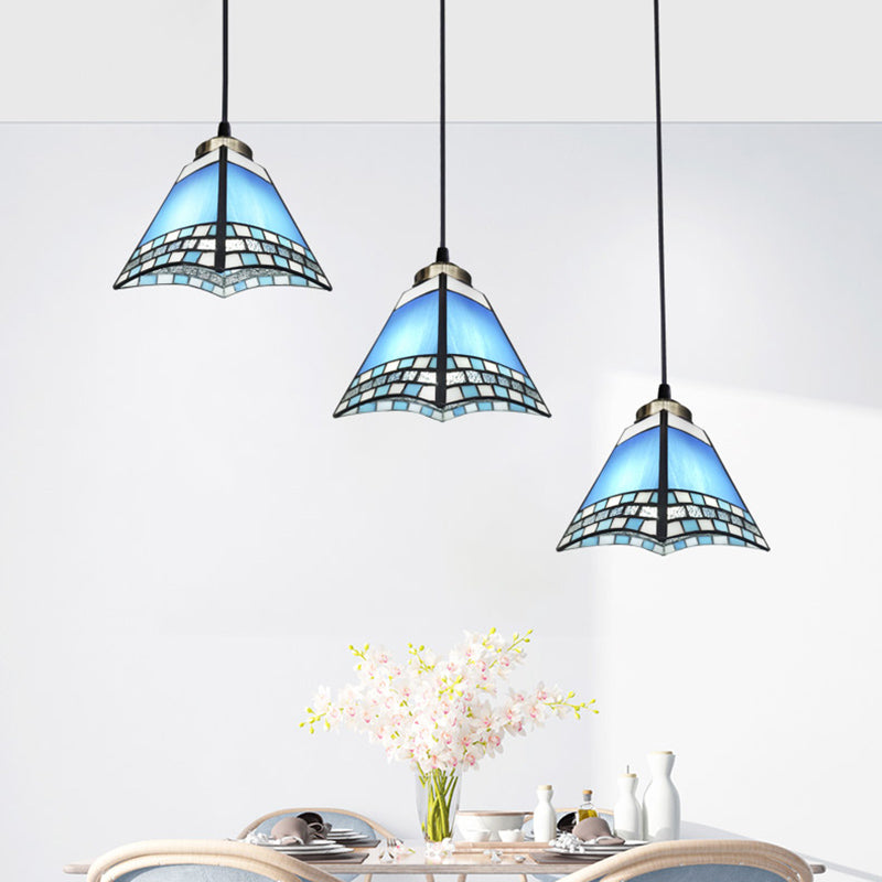 Stained Glass Shaded Hanging Light Traditional 3 Heads Bronze Multi Light Pendant Bronze Lattice Clearhalo 'Ceiling Lights' 'Close To Ceiling Lights' 'Industrial' 'Middle Century Pendants' 'Pendant Lights' 'Pendants' 'Tiffany close to ceiling' 'Tiffany Pendants' 'Tiffany' Lighting' 2187261