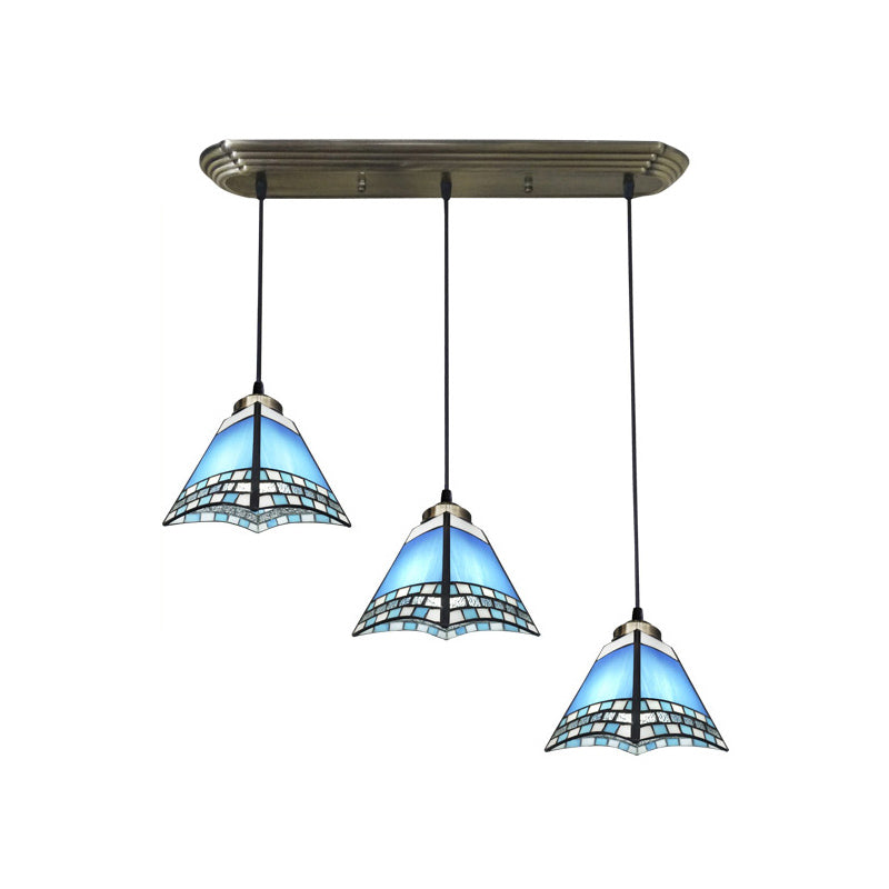 Stained Glass Shaded Hanging Light Traditional 3 Heads Bronze Multi Light Pendant Clearhalo 'Ceiling Lights' 'Close To Ceiling Lights' 'Industrial' 'Middle Century Pendants' 'Pendant Lights' 'Pendants' 'Tiffany close to ceiling' 'Tiffany Pendants' 'Tiffany' Lighting' 2187262