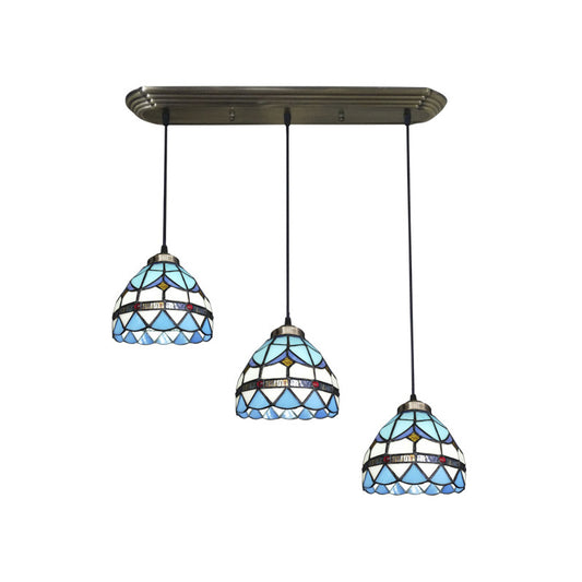 Stained Glass Shaded Hanging Light Traditional 3 Heads Bronze Multi Light Pendant Bronze Feather Clearhalo 'Ceiling Lights' 'Close To Ceiling Lights' 'Industrial' 'Middle Century Pendants' 'Pendant Lights' 'Pendants' 'Tiffany close to ceiling' 'Tiffany Pendants' 'Tiffany' Lighting' 2187265