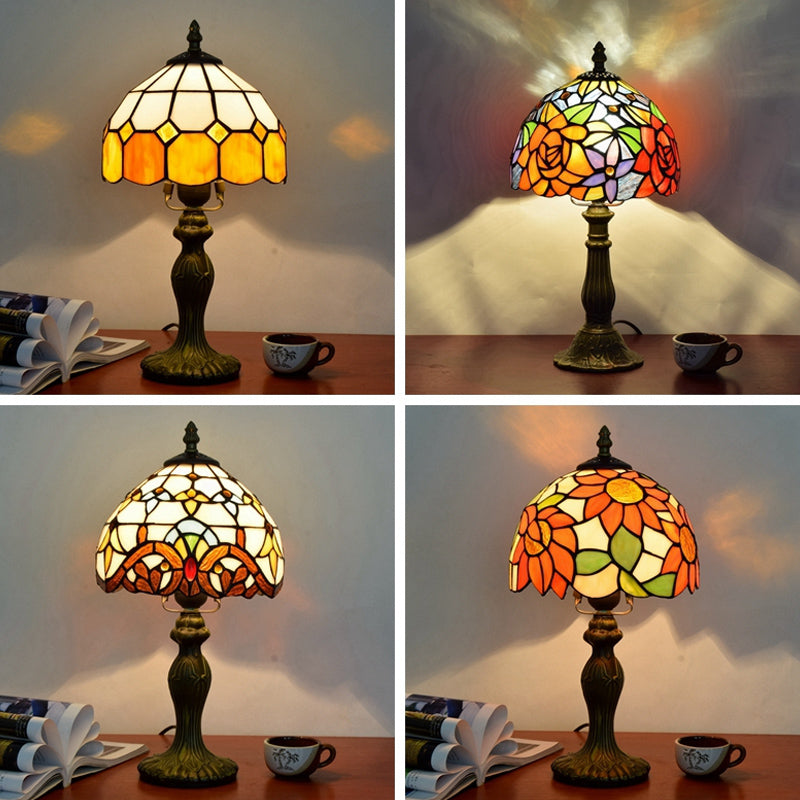 Decorative Dome Table Lamp Single Stained Art Glass Nightstand Lighting for Living Room Clearhalo 'Lamps' 'Table Lamps' Lighting' 2187350