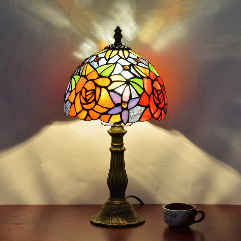 Decorative Dome Table Lamp Single Stained Art Glass Nightstand Lighting for Living Room Orange Red Clearhalo 'Lamps' 'Table Lamps' Lighting' 2187357