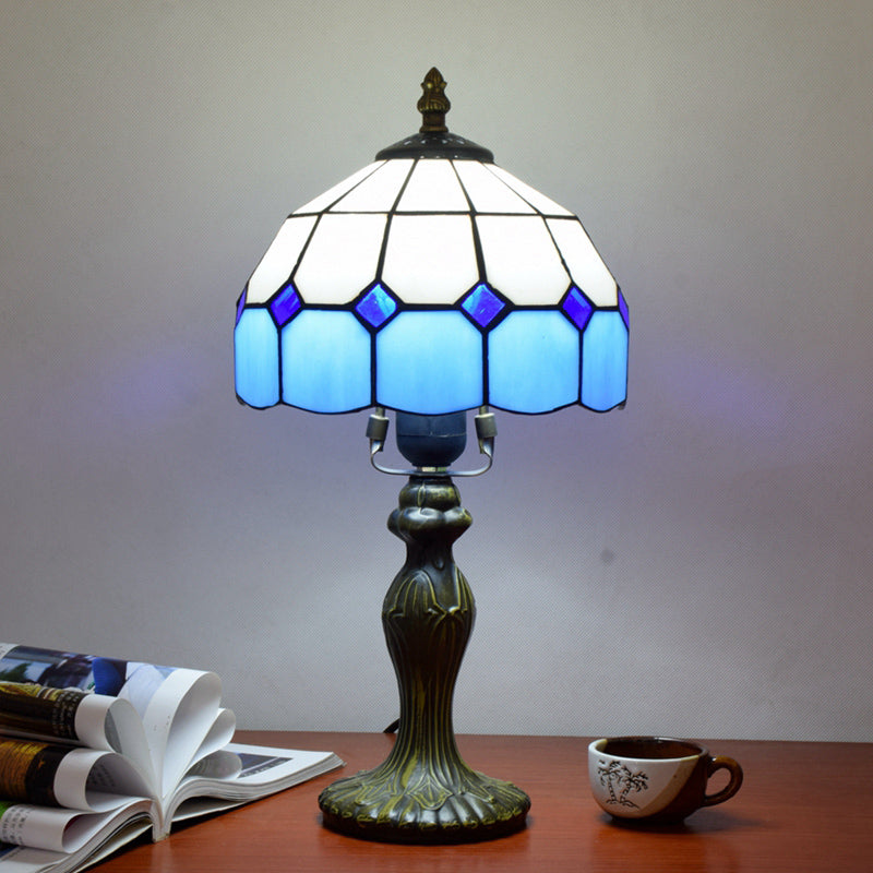 Decorative Dome Table Lamp Single Stained Art Glass Nightstand Lighting for Living Room Blue Clearhalo 'Lamps' 'Table Lamps' Lighting' 2187360