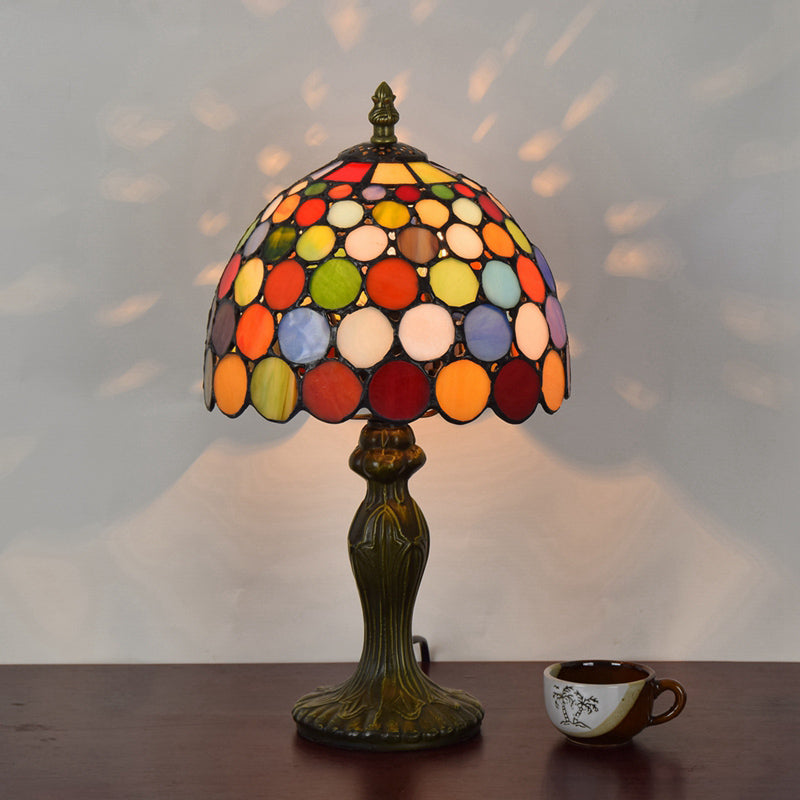 Decorative Dome Table Lamp Single Stained Art Glass Nightstand Lighting for Living Room Red Clearhalo 'Lamps' 'Table Lamps' Lighting' 2187364