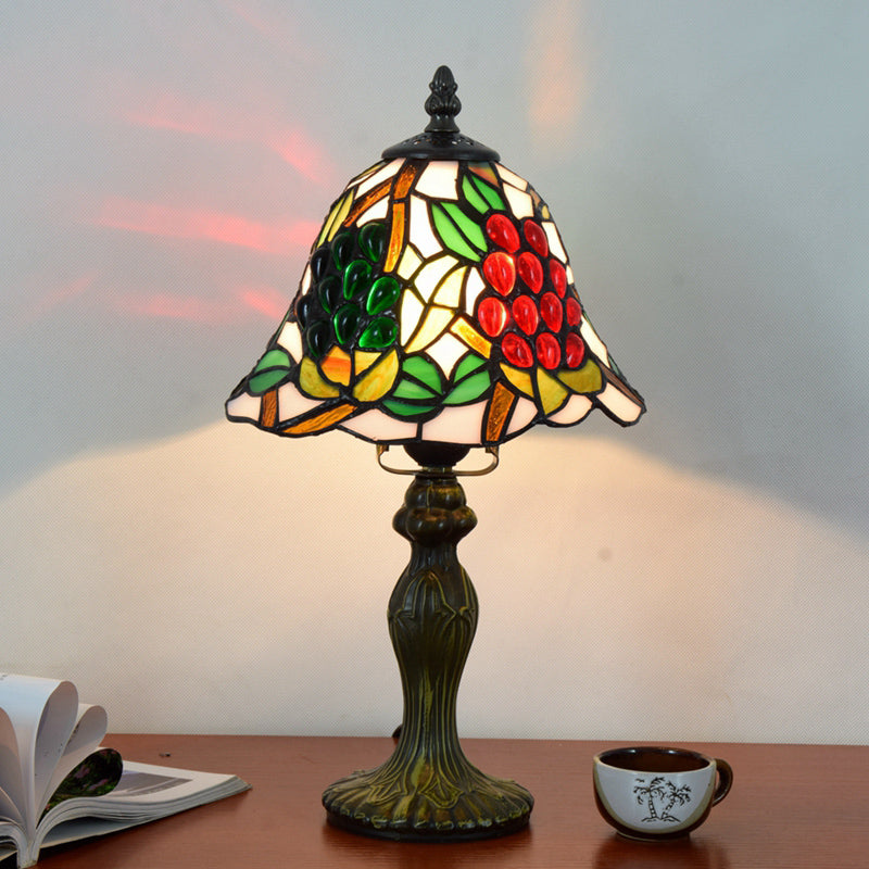 Decorative Dome Table Lamp Single Stained Art Glass Nightstand Lighting for Living Room Blackish Green Clearhalo 'Lamps' 'Table Lamps' Lighting' 2187365