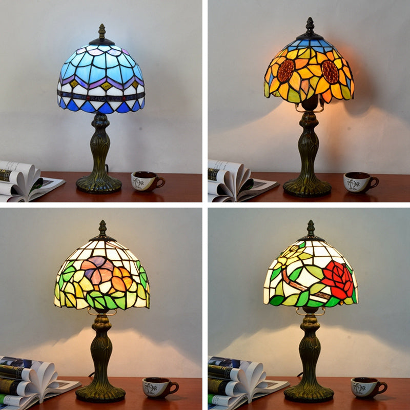 Dome Table Light Single-Bulb Stained Art Glass Tiffany Style Nightstand Lamp for Bedroom Clearhalo 'Lamps' 'Table Lamps' Lighting' 2187373