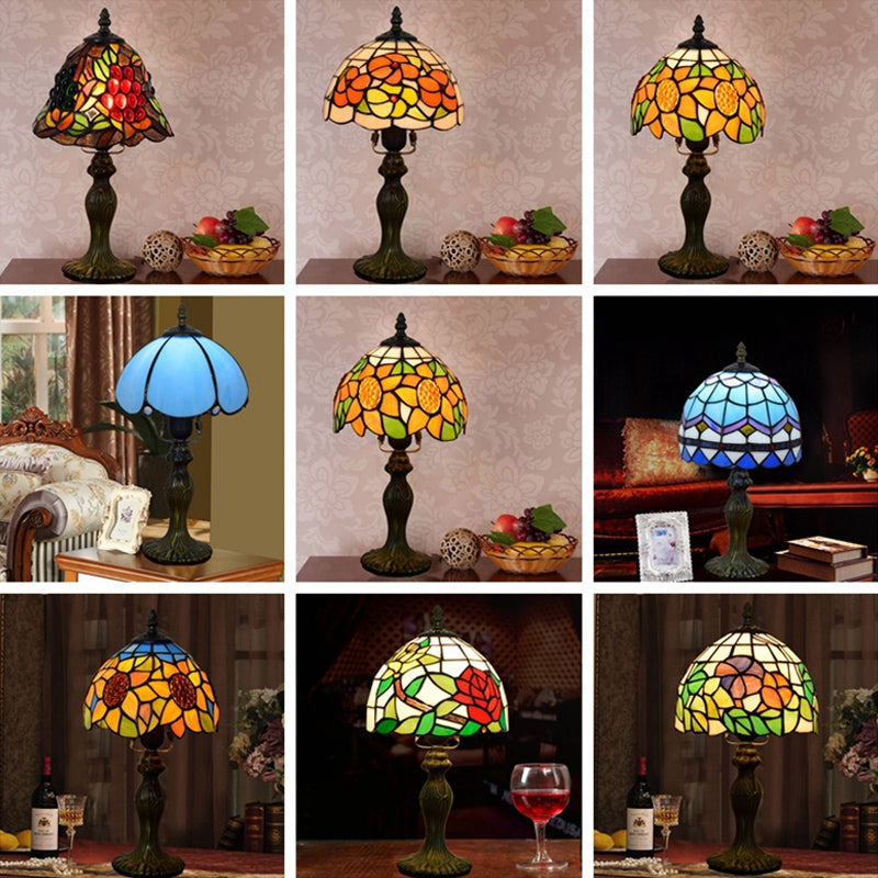 Dome Table Light Single-Bulb Stained Art Glass Tiffany Style Nightstand Lamp for Bedroom Clearhalo 'Lamps' 'Table Lamps' Lighting' 2187374