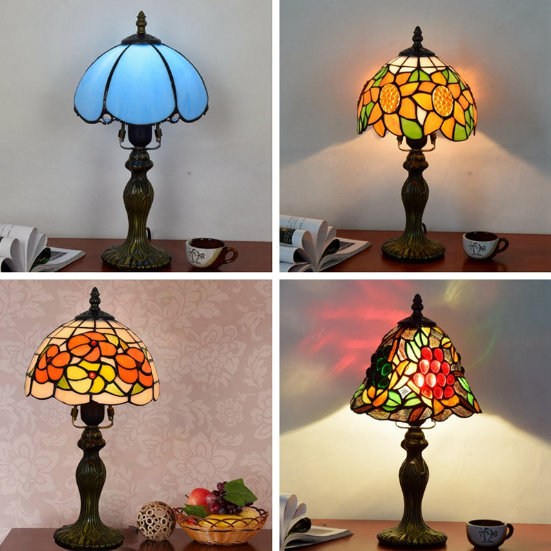 Dome Table Light Single-Bulb Stained Art Glass Tiffany Style Nightstand Lamp for Bedroom Clearhalo 'Lamps' 'Table Lamps' Lighting' 2187375