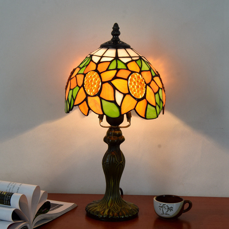 Dome Table Light Single-Bulb Stained Art Glass Tiffany Style Nightstand Lamp for Bedroom Orange Clearhalo 'Lamps' 'Table Lamps' Lighting' 2187376