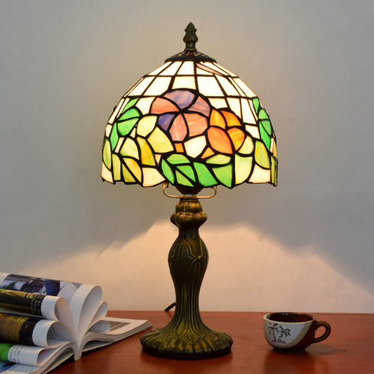 Dome Table Light Single-Bulb Stained Art Glass Tiffany Style Nightstand Lamp for Bedroom Green Clearhalo 'Lamps' 'Table Lamps' Lighting' 2187378