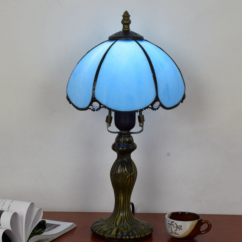 Dome Table Light Single-Bulb Stained Art Glass Tiffany Style Nightstand Lamp for Bedroom Blue Clearhalo 'Lamps' 'Table Lamps' Lighting' 2187380