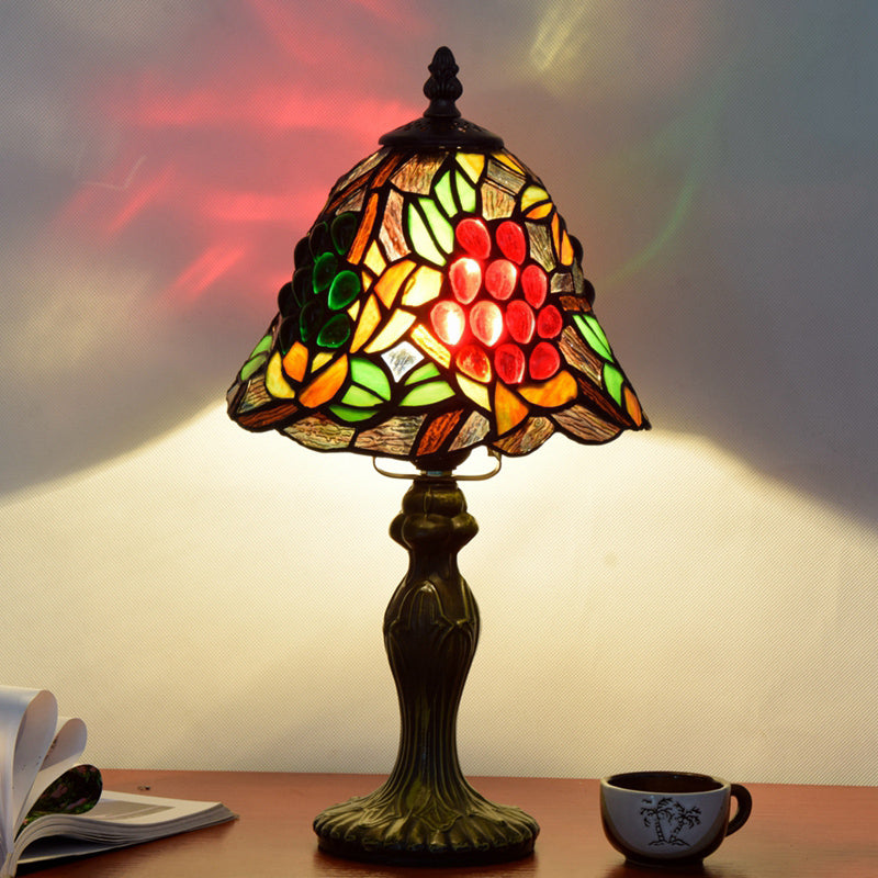 Dome Table Light Single-Bulb Stained Art Glass Tiffany Style Nightstand Lamp for Bedroom Red Clearhalo 'Lamps' 'Table Lamps' Lighting' 2187381