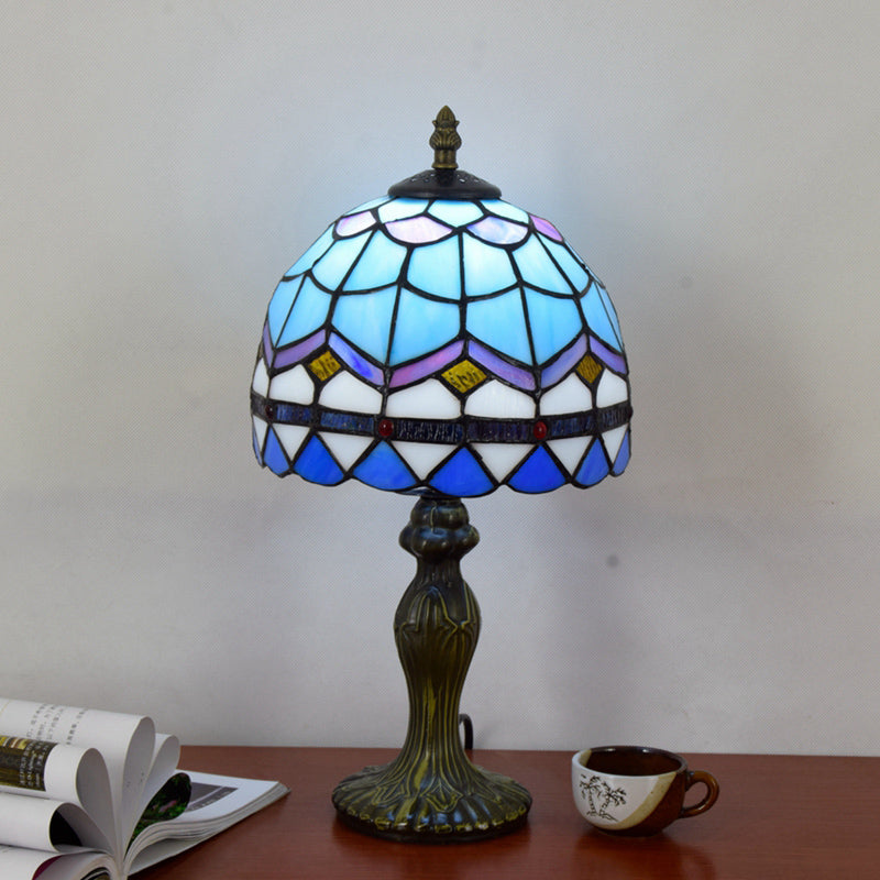 Dome Table Light Single-Bulb Stained Art Glass Tiffany Style Nightstand Lamp for Bedroom Sky Blue Clearhalo 'Lamps' 'Table Lamps' Lighting' 2187382