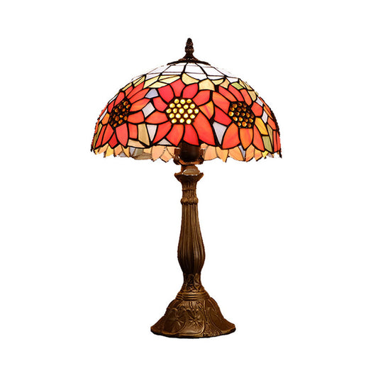 Bowl Shade Nightstand Lamp Single Stained Art Glass Classic Table Lighting in Orange with Sunflower Pattern Clearhalo 'Lamps' 'Table Lamps' Lighting' 2187408