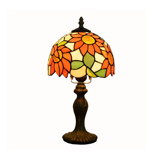 1-Light Table Lamp Tiffany Sunflower Pattern Stained Glass Nightstand Light in Orange Clearhalo 'Lamps' 'Table Lamps' Lighting' 2187412