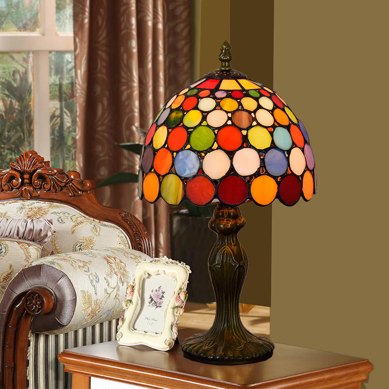 Circle Nightstand Lamp 1 Head Stained Glass Antique Style Table Light in Orange for Living Room Clearhalo 'Lamps' 'Table Lamps' Lighting' 2187435