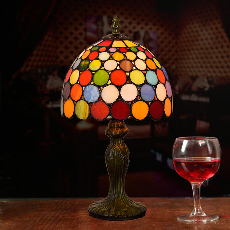 Circle Nightstand Lamp 1 Head Stained Glass Antique Style Table Light in Orange for Living Room Clearhalo 'Lamps' 'Table Lamps' Lighting' 2187436
