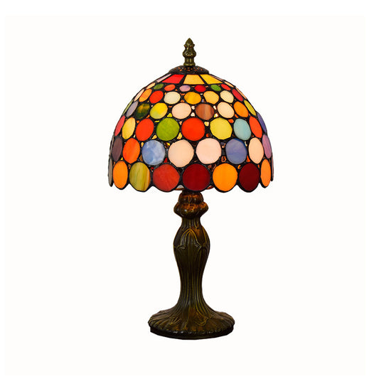 Circle Nightstand Lamp 1 Head Stained Glass Antique Style Table Light in Orange for Living Room Clearhalo 'Lamps' 'Table Lamps' Lighting' 2187437