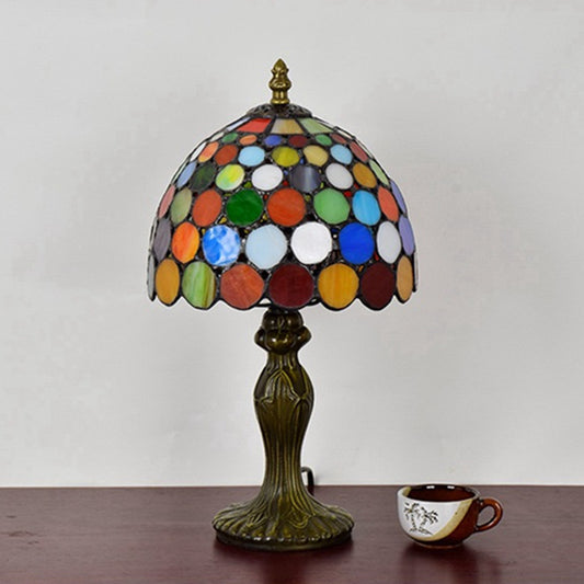 Circle Nightstand Lamp 1 Head Stained Glass Antique Style Table Light in Orange for Living Room Clearhalo 'Lamps' 'Table Lamps' Lighting' 2187438