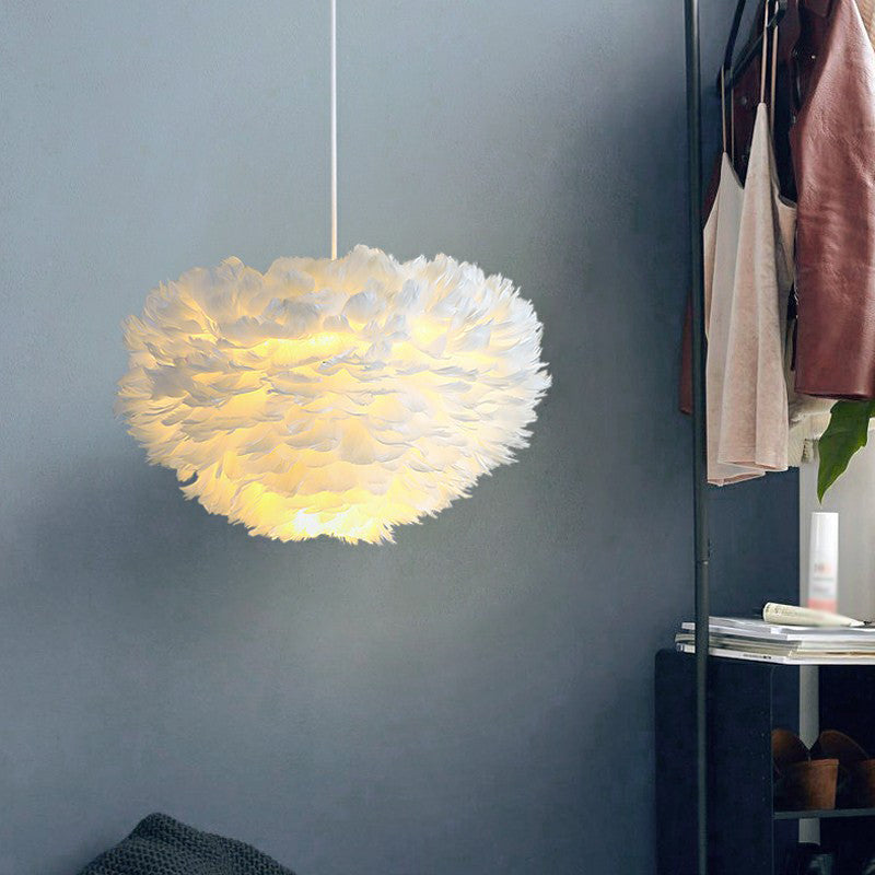 Hemisphere Shaped Girls Bedroom Ceiling Lighting Feather Minimalistic Chandelier Light Fixture Clearhalo 'Ceiling Lights' 'Chandeliers' 'Modern Chandeliers' 'Modern' Lighting' 2187439
