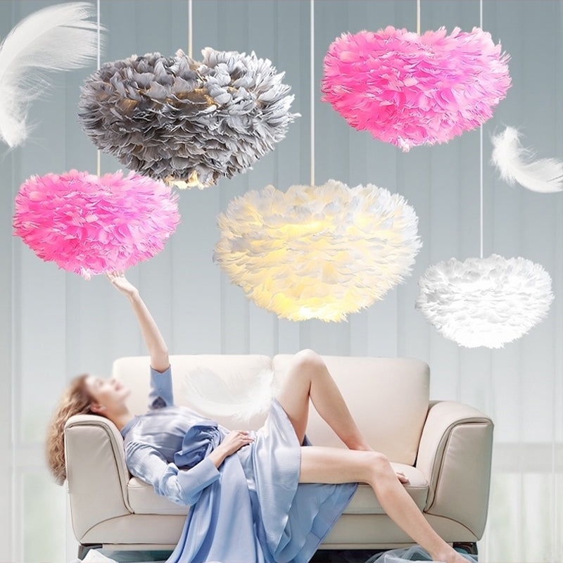 Hemisphere Shaped Girls Bedroom Ceiling Lighting Feather Minimalistic Chandelier Light Fixture Clearhalo 'Ceiling Lights' 'Chandeliers' 'Modern Chandeliers' 'Modern' Lighting' 2187440