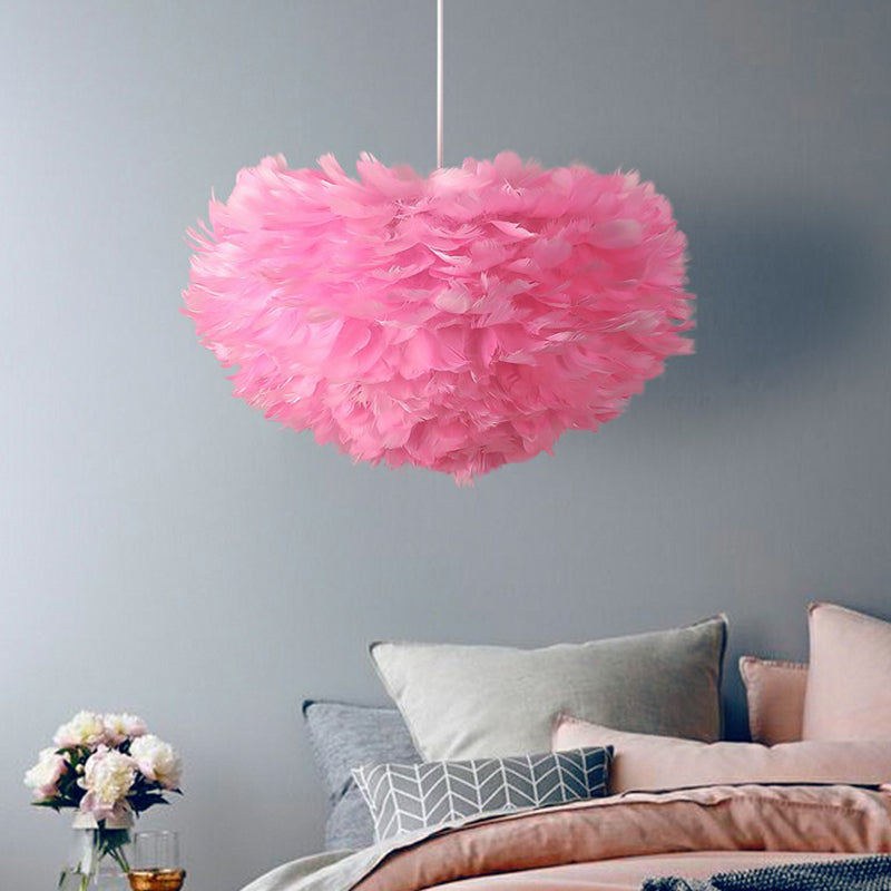 Hemisphere Shaped Girls Bedroom Ceiling Lighting Feather Minimalistic Chandelier Light Fixture Clearhalo 'Ceiling Lights' 'Chandeliers' 'Modern Chandeliers' 'Modern' Lighting' 2187455
