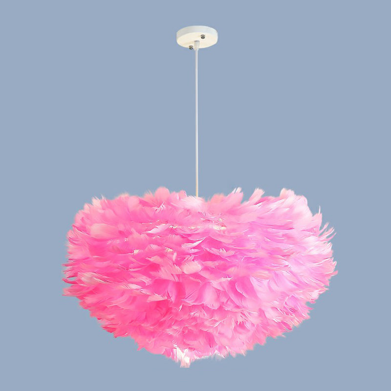 Hemisphere Shaped Girls Bedroom Ceiling Lighting Feather Minimalistic Chandelier Light Fixture Pink 31.5" Clearhalo 'Ceiling Lights' 'Chandeliers' 'Modern Chandeliers' 'Modern' Lighting' 2187456