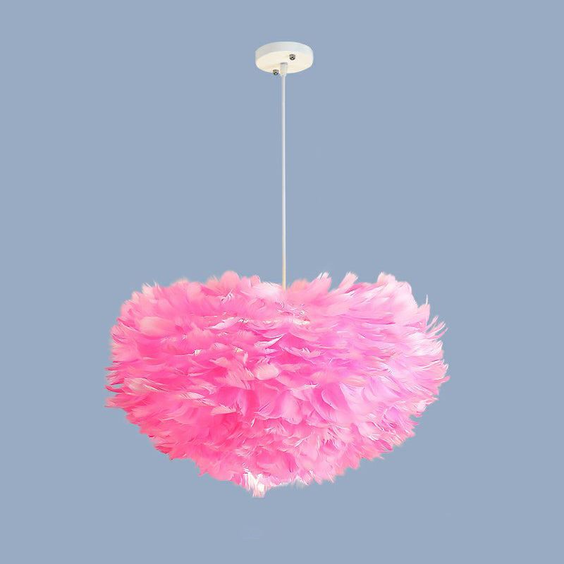 Hemisphere Shaped Girls Bedroom Ceiling Lighting Feather Minimalistic Chandelier Light Fixture Pink 27.5" Clearhalo 'Ceiling Lights' 'Chandeliers' 'Modern Chandeliers' 'Modern' Lighting' 2187457