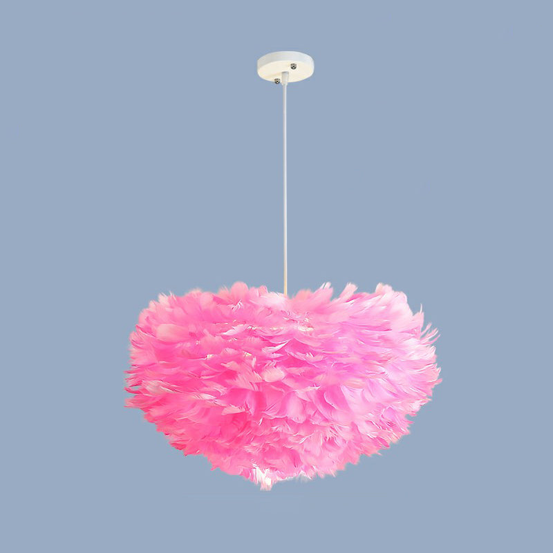 Hemisphere Shaped Girls Bedroom Ceiling Lighting Feather Minimalistic Chandelier Light Fixture Pink 23.5" Clearhalo 'Ceiling Lights' 'Chandeliers' 'Modern Chandeliers' 'Modern' Lighting' 2187458