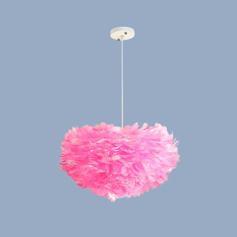 Hemisphere Shaped Girls Bedroom Ceiling Lighting Feather Minimalistic Chandelier Light Fixture Pink 19.5" Clearhalo 'Ceiling Lights' 'Chandeliers' 'Modern Chandeliers' 'Modern' Lighting' 2187459