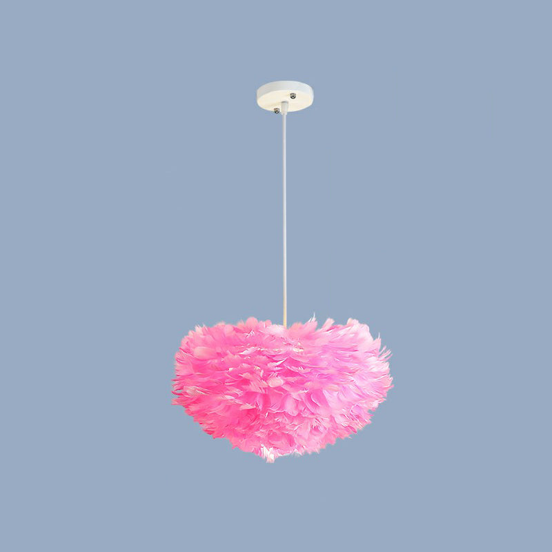 Hemisphere Shaped Girls Bedroom Ceiling Lighting Feather Minimalistic Chandelier Light Fixture Pink 12" Clearhalo 'Ceiling Lights' 'Chandeliers' 'Modern Chandeliers' 'Modern' Lighting' 2187461
