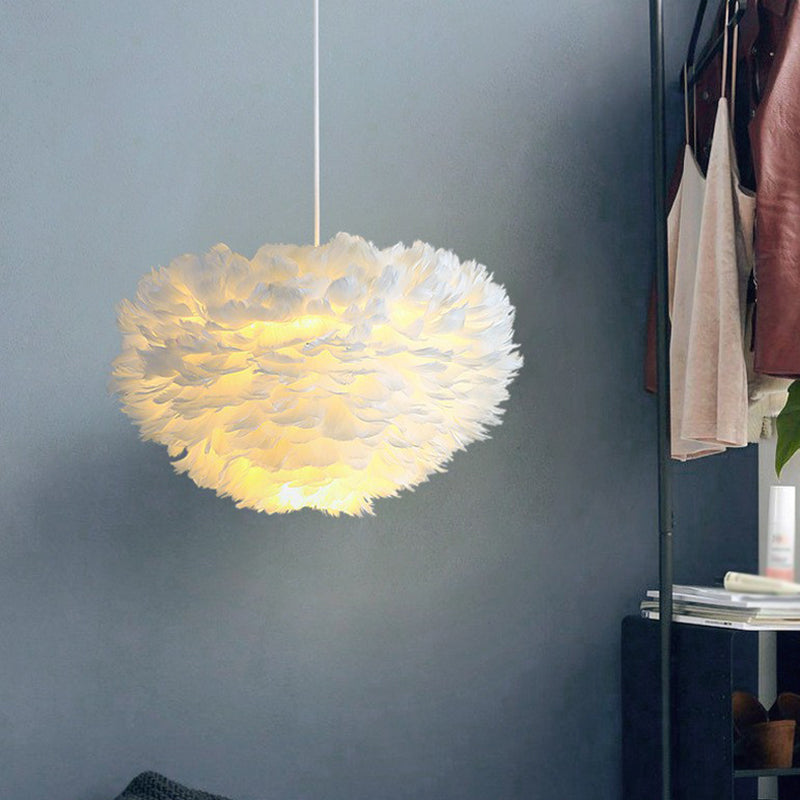 Feather Hemispherical Ceiling Light Simplistic Single Hanging Pendant Light for Living Room White Clearhalo 'Ceiling Lights' 'Modern Pendants' 'Modern' 'Pendant Lights' 'Pendants' Lighting' 2187478