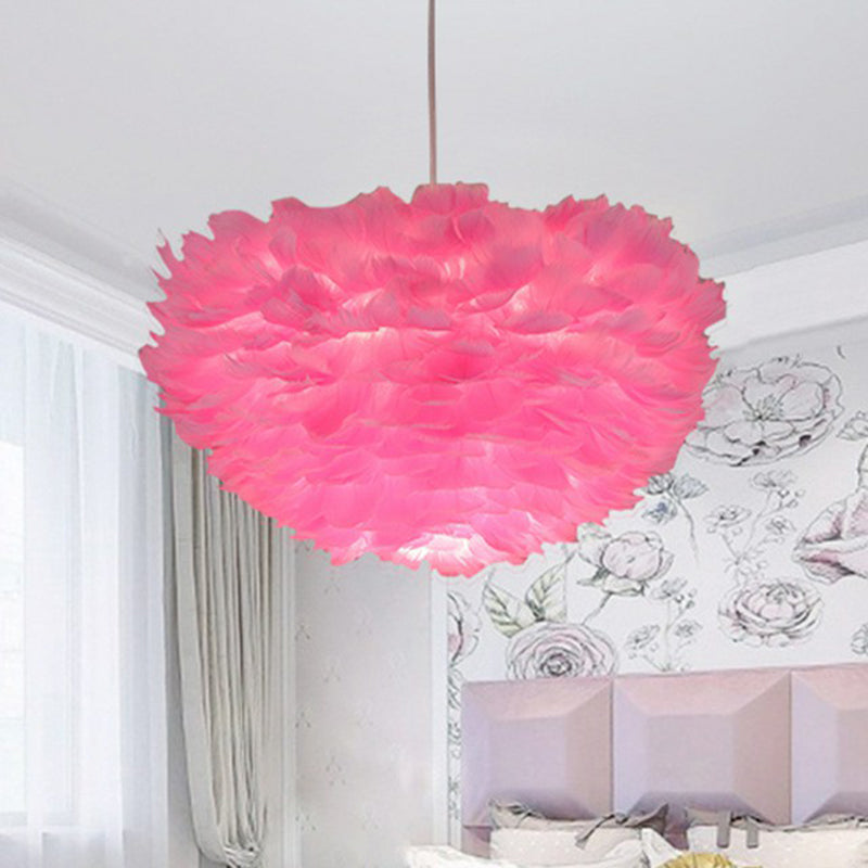 Feather Hemispherical Ceiling Light Simplistic Single Hanging Pendant Light for Living Room Pink Clearhalo 'Ceiling Lights' 'Modern Pendants' 'Modern' 'Pendant Lights' 'Pendants' Lighting' 2187482