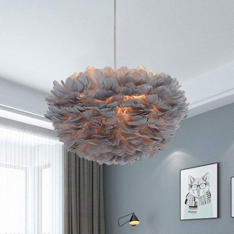 Feather Hemispherical Ceiling Light Simplistic Single Hanging Pendant Light for Living Room Grey Clearhalo 'Ceiling Lights' 'Modern Pendants' 'Modern' 'Pendant Lights' 'Pendants' Lighting' 2187484