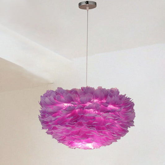 Feather Hemispherical Ceiling Light Simplistic Single Hanging Pendant Light for Living Room Purple Clearhalo 'Ceiling Lights' 'Modern Pendants' 'Modern' 'Pendant Lights' 'Pendants' Lighting' 2187487