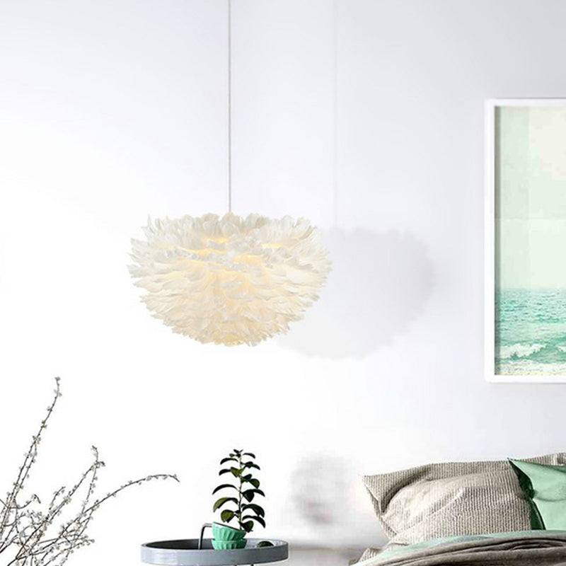 Hemispherical Living Room Feather Pendant Light Feather 1-Light Modern Suspension Light Fixture Clearhalo 'Ceiling Lights' 'Modern Pendants' 'Modern' 'Pendant Lights' 'Pendants' Lighting' 2187488