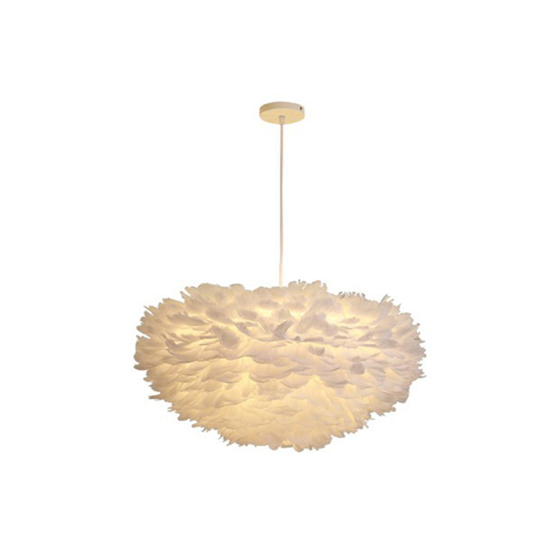 Hemispherical Living Room Feather Pendant Light Feather 1-Light Modern Suspension Light Fixture White 31.5" Clearhalo 'Ceiling Lights' 'Modern Pendants' 'Modern' 'Pendant Lights' 'Pendants' Lighting' 2187491