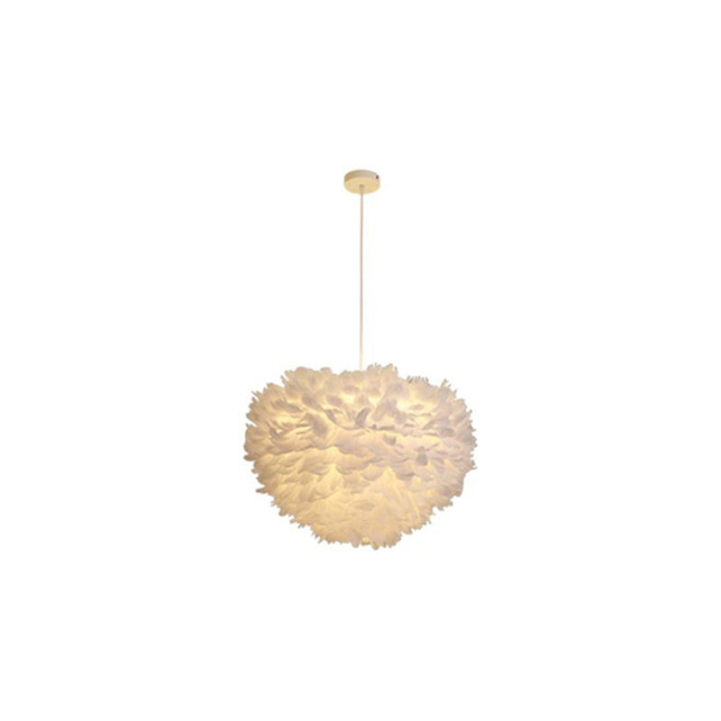 Hemispherical Living Room Feather Pendant Light Feather 1-Light Modern Suspension Light Fixture White 15.5" Clearhalo 'Ceiling Lights' 'Modern Pendants' 'Modern' 'Pendant Lights' 'Pendants' Lighting' 2187495