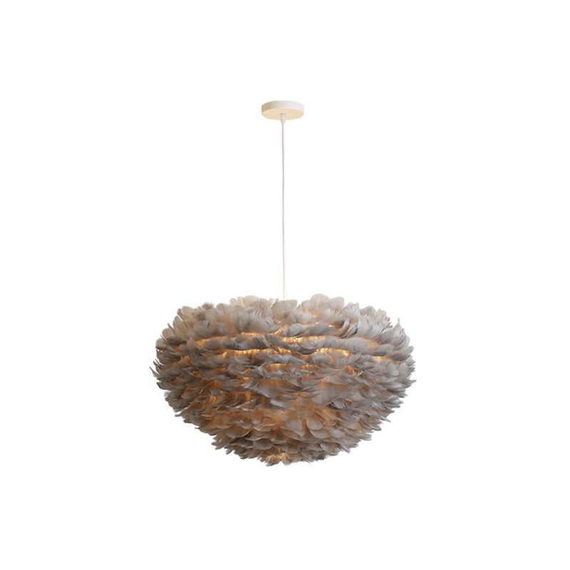 Hemispherical Living Room Feather Pendant Light Feather 1-Light Modern Suspension Light Fixture Grey 27.5" Clearhalo 'Ceiling Lights' 'Modern Pendants' 'Modern' 'Pendant Lights' 'Pendants' Lighting' 2187499