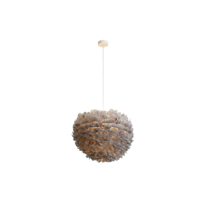 Hemispherical Living Room Feather Pendant Light Feather 1-Light Modern Suspension Light Fixture Grey 12" Clearhalo 'Ceiling Lights' 'Modern Pendants' 'Modern' 'Pendant Lights' 'Pendants' Lighting' 2187503