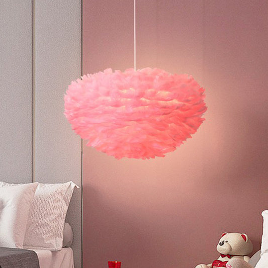 Hemispherical Living Room Feather Pendant Light Feather 1-Light Modern Suspension Light Fixture Clearhalo 'Ceiling Lights' 'Modern Pendants' 'Modern' 'Pendant Lights' 'Pendants' Lighting' 2187504