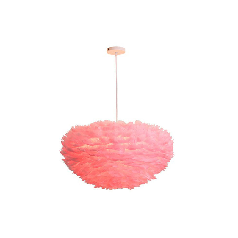Hemispherical Living Room Feather Pendant Light Feather 1-Light Modern Suspension Light Fixture Pink 31.5" Clearhalo 'Ceiling Lights' 'Modern Pendants' 'Modern' 'Pendant Lights' 'Pendants' Lighting' 2187505
