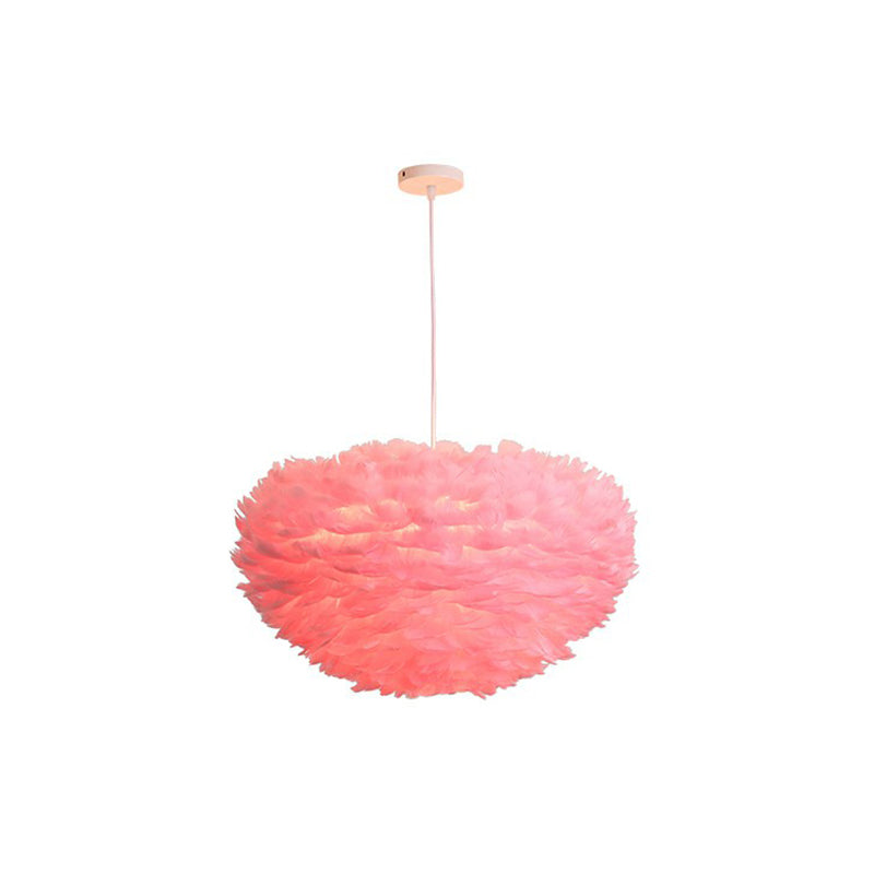 Hemispherical Living Room Feather Pendant Light Feather 1-Light Modern Suspension Light Fixture Pink 27.5" Clearhalo 'Ceiling Lights' 'Modern Pendants' 'Modern' 'Pendant Lights' 'Pendants' Lighting' 2187506