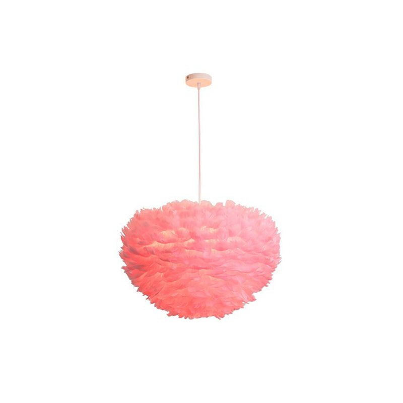 Hemispherical Living Room Feather Pendant Light Feather 1-Light Modern Suspension Light Fixture Pink 23.5" Clearhalo 'Ceiling Lights' 'Modern Pendants' 'Modern' 'Pendant Lights' 'Pendants' Lighting' 2187507