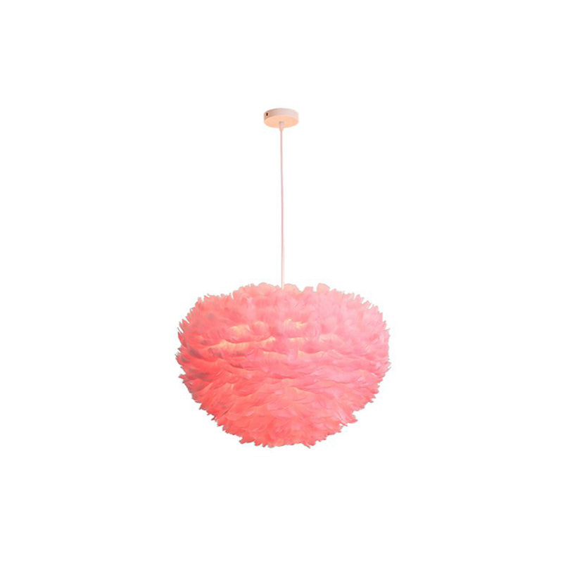 Hemispherical Living Room Feather Pendant Light Feather 1-Light Modern Suspension Light Fixture Pink 19.5" Clearhalo 'Ceiling Lights' 'Modern Pendants' 'Modern' 'Pendant Lights' 'Pendants' Lighting' 2187508