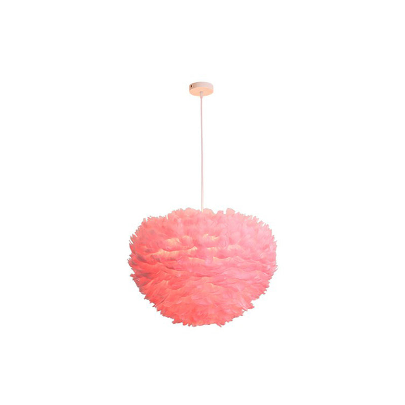 Hemispherical Living Room Feather Pendant Light Feather 1-Light Modern Suspension Light Fixture Pink 15.5" Clearhalo 'Ceiling Lights' 'Modern Pendants' 'Modern' 'Pendant Lights' 'Pendants' Lighting' 2187509
